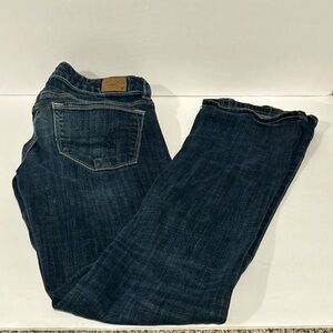 American Eagle Jeans Womens 6 Reg Blue Dark Wash Low Rise Skinny Kick Bootcut!